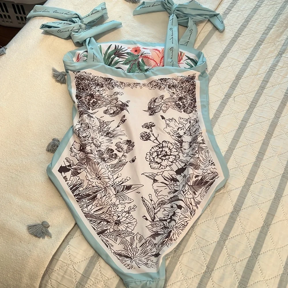 Reversible One-Piece Swimsuit with Blue Trim - Picture 7 of 8